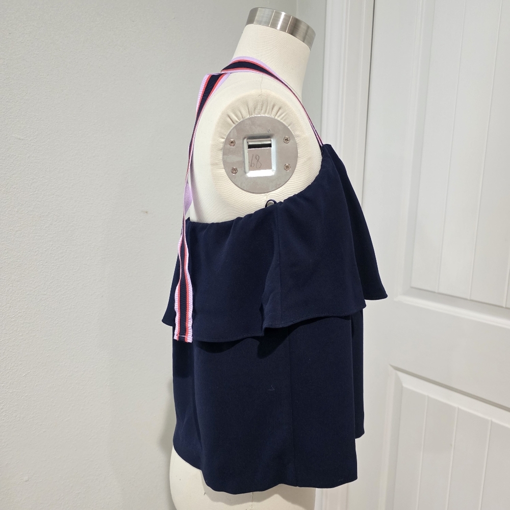 NWOT Trina Turk Navy Blue Flowy Ribbon Halter Tube Top - Picture 2 of 3